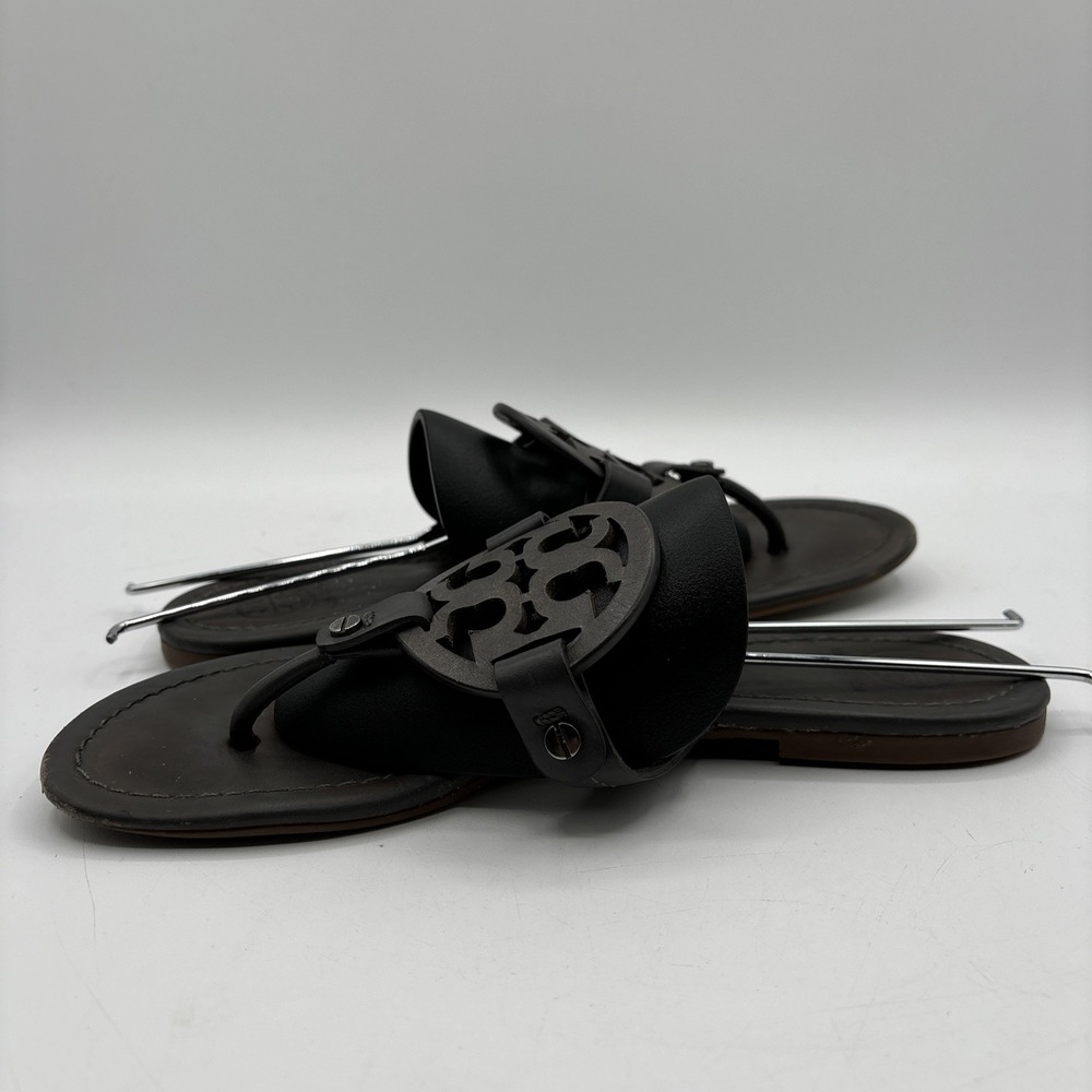 Tory Burch Miller Sandals Women's 7 M Dark Gray Leather Flats Thong - Picture 5 of 12